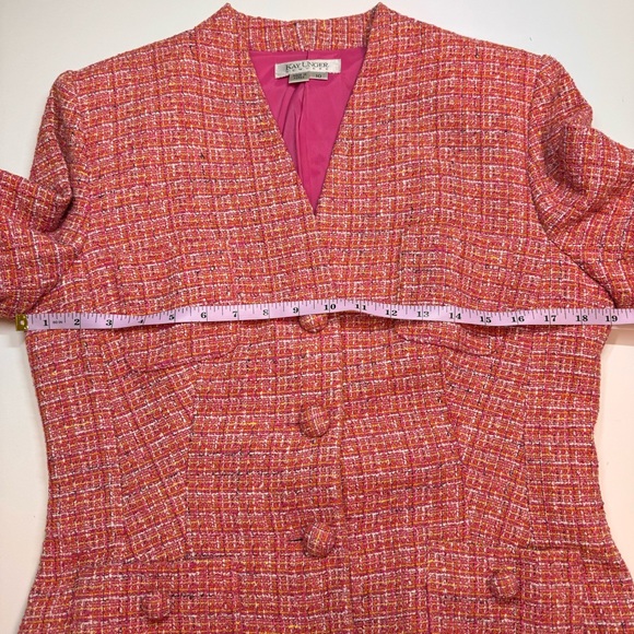 Vintage KAY UNGER Womens 10 Pink Multi Tweed Blazer Skirt Set Lined Pockets - Picture 15 of 16